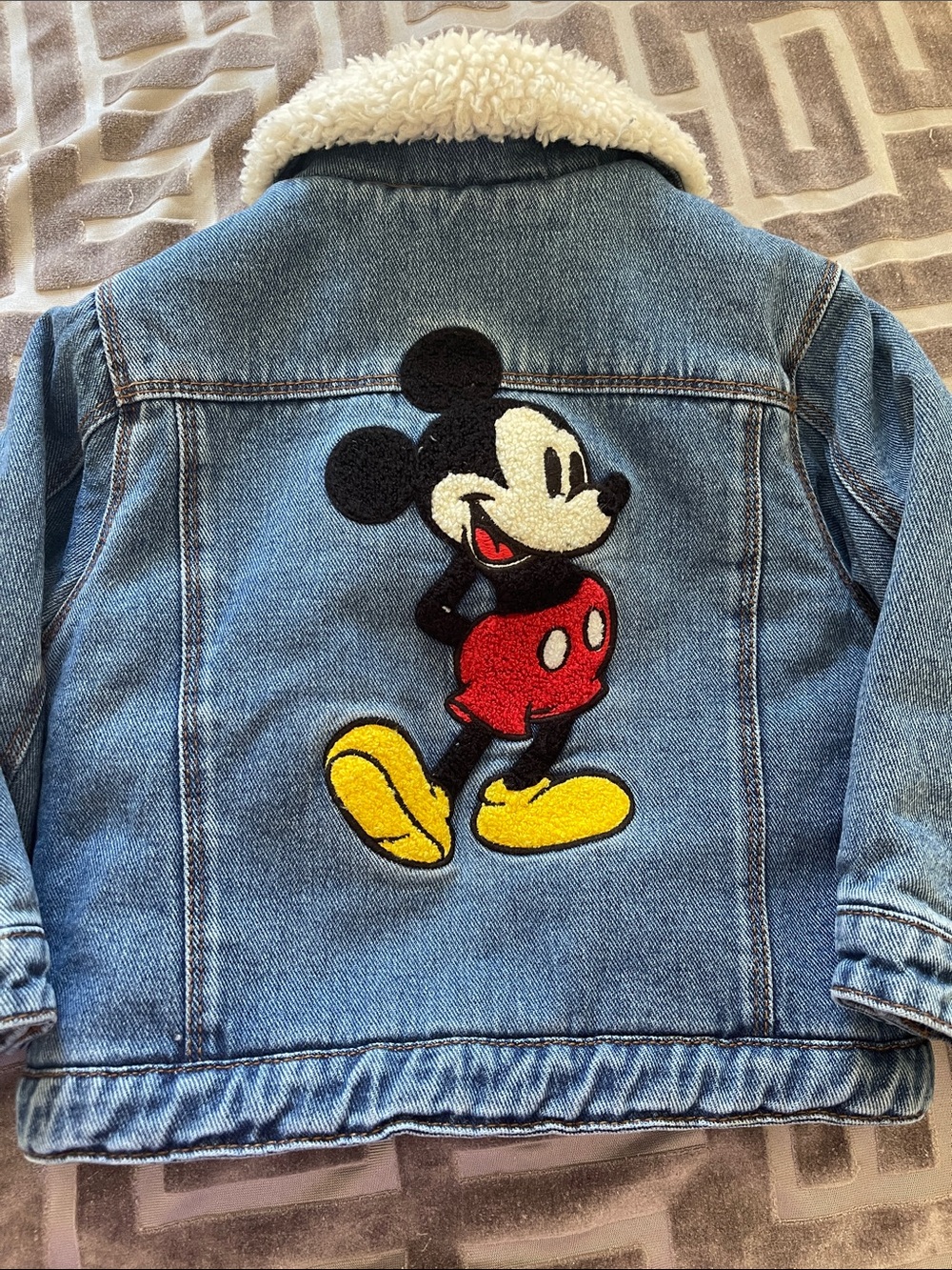 Zara Mickey Mouse Denim Jacket with Sherpa liking